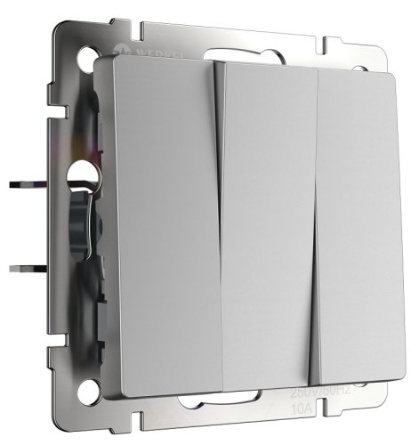 Выключатель без рамки Werkel 3-кл. серебряный глянцевый фото Выключатель без рамки Werkel 3-кл. серебряный глянцевый картинка